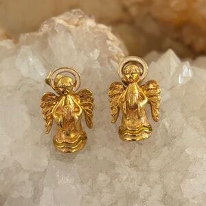 Vintage Gold Tone Small Angel Earrings
